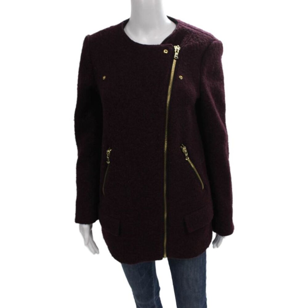 Zara Basic Womens Biker Jacket Purple Textured Fabric Zip Long Sleeve Size L
